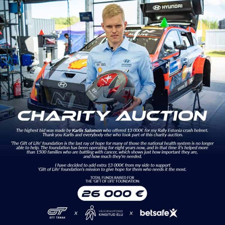 Ott Tänaku kiivrioksjoniga annetati vähiravifondile 26 000 eurot