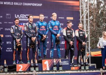 Ott Tänak ja Martin Järveoja Tšiili ralli poodiumil, Foto: M-Sport