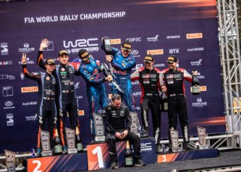 Ott Tänak ja Martin Järveoja Tšiili ralli poodiumil, Foto: M-Sport