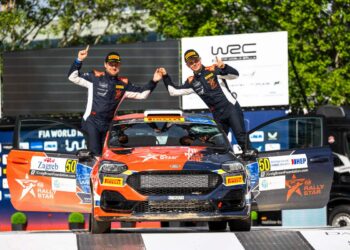 Romet Jürgenson ja Siim Oja Horvaatia 2024 JWRC võitu tähistamas, Foto: Jaanus Ree / Red Bull Content Pool