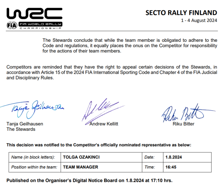 Hyundai meeskond sai Tänaku autoga kiiruse ületamise eest karistada