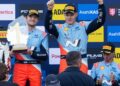 Ott Tänak ja Martin Järveoja Kesk-Euroopa MM-ralli võitu tähistamas, Foto: Austral / Hyundai Motorsport GmbH
