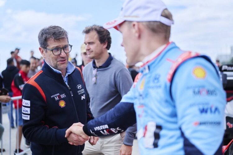 François-Xavier Demaison ja Ott Tänak Portugali rallil 2025, Foto:: Vincent Thuillier / Hyundai Motorsport GmbH