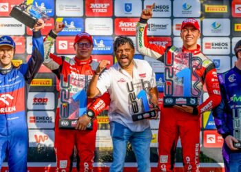 Martins Sesks Poola ERC-ralli poodiumil 2025. Foto: @World / Red Bull Content Pool