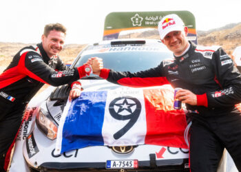Sebastien Ogier ja Vincent Landais Saudi Araabia 2025 Foto: Jaanus Ree / Red Bull Content Pool