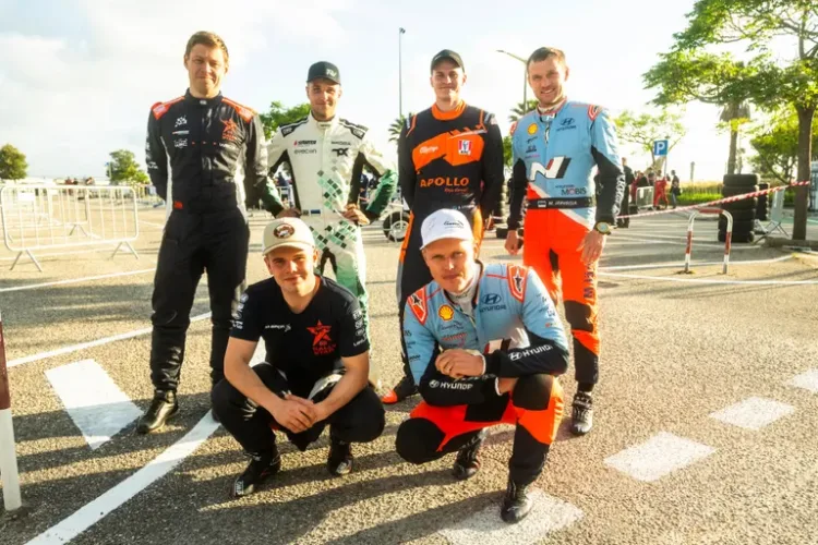 Eesti rallisõitjad Portugalis 2025 (vasakult ülevalt): Siim Oja, Robert Virves, Georg Linnamäe, Martin Järveoja, (vasakult alt) Romet Jürgenson, Ott Tänak. Foto: Jaanus Ree / Red Bull