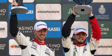 Oliver Solberg ja Elliott Edmondson, Monte-Carlo 2026 poodium, Foto: Jaanus Ree / Red Bull Content Pool