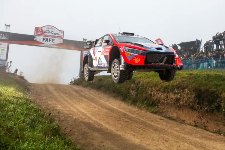 Ott Tänak (EST) and Martin Järveoja (EST) of team HYUNDAI SHELL MOBIS WORLD RALLY TEAM  are seen racing during the  World Rally Championship Portugal in Porto, Portugal on 12 May 2024 // Jaanus Ree / Red Bull Content Pool // SI202405120455 // Usage for editorial use only //
